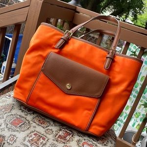 Michael Kors Purse, Orange & Brown w/ gold buckles.